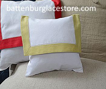 Envelope pillow. Baby 8 inches Square. White with Tarragon color